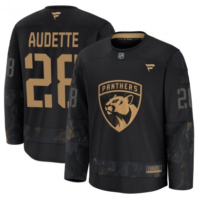 Men's Premium Florida Panthers Donald Audette Fanatics 2024 Military Appreciation Practice Jersey - Black