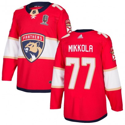 Men's Authentic Florida Panthers Niko Mikkola Adidas Home 2024 Stanley Cup Champions Jersey - Red