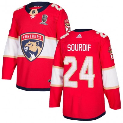 Men's Authentic Florida Panthers Justin Sourdif Adidas Home 2024 Stanley Cup Champions Jersey - Red