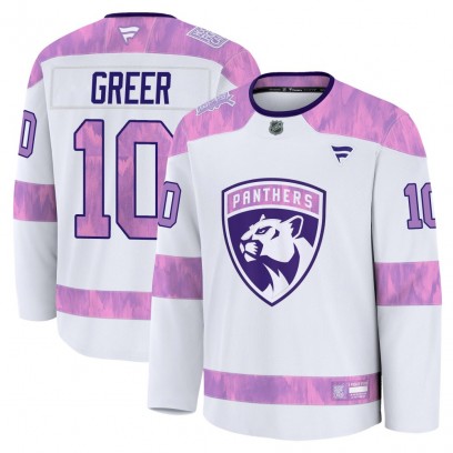 Men's Premium Florida Panthers A.J. Greer Fanatics 2024 Hockey Fights Cancer Practice Jersey - White