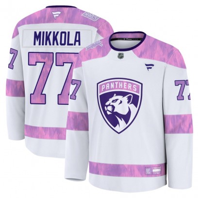 Men's Premium Florida Panthers Niko Mikkola Fanatics 2024 Hockey Fights Cancer Practice Jersey - White