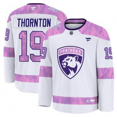 Men's Premium Florida Panthers Joe Thornton Fanatics 2024 Hockey Fights Cancer Practice Jersey - White