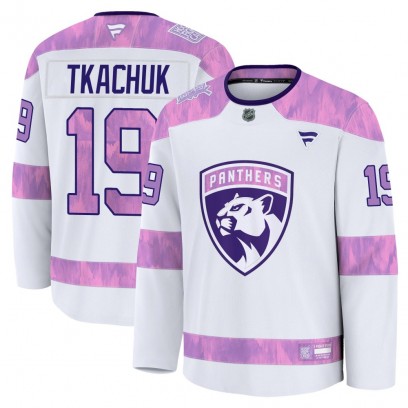 Men's Premium Florida Panthers Matthew Tkachuk Fanatics 2024 Hockey Fights Cancer Practice Jersey - White